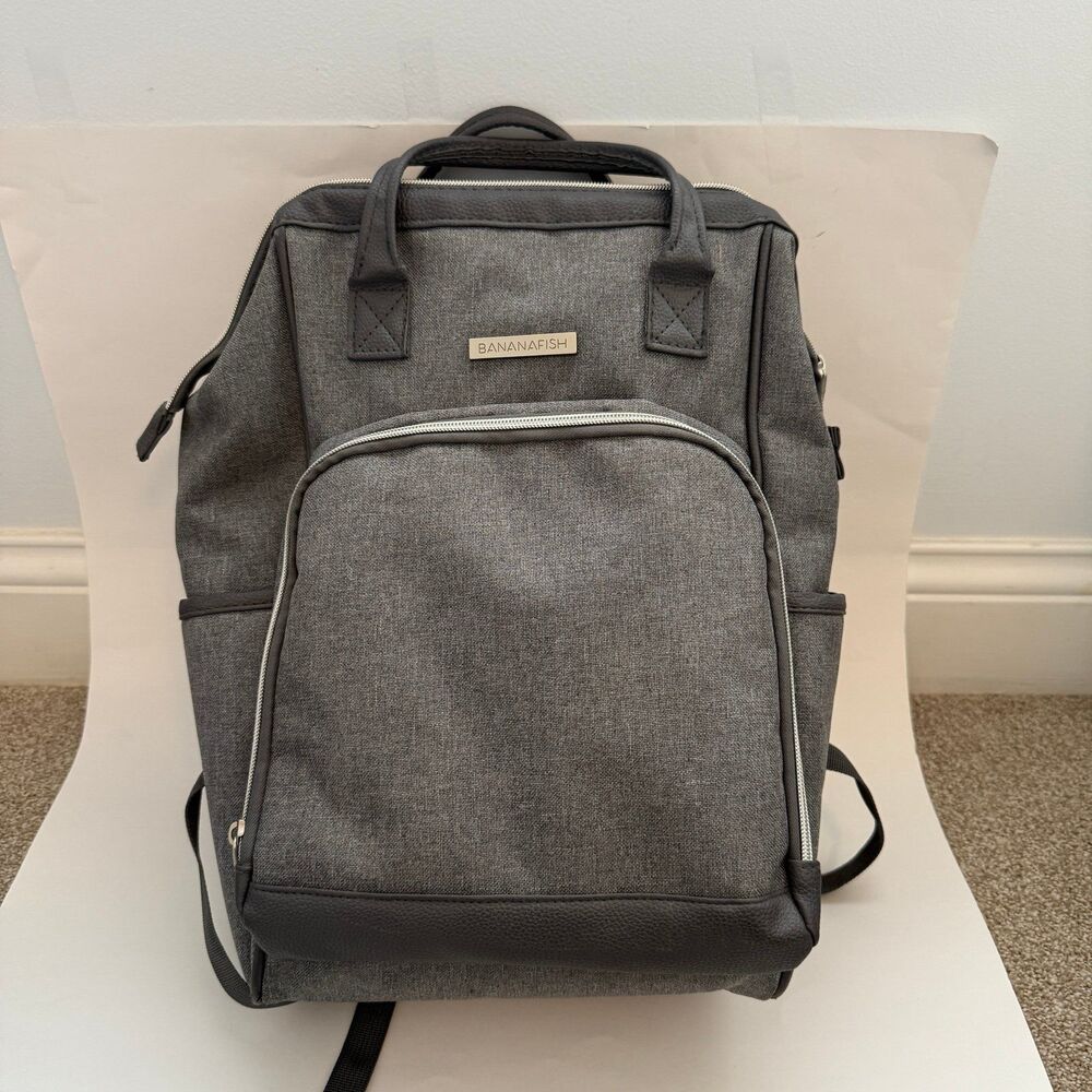Banana Fish‎ Midi Backpack Diaper Bag Gray Insulated Bottle Holder Changing Pad